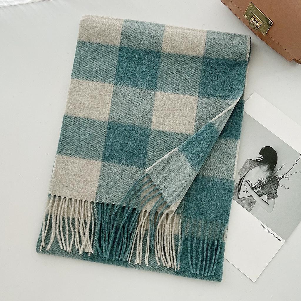 100% Pure Wool Scarf Female Winter Warm Cashmere Shawl Checkerboard Couple Accessory Outdoor Wrap Windproof Scarf