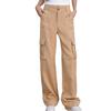 Women Cargo Pants High Waist Button Zipper Fly Casual Trousers Solid Color Loose Fit Multi-Pocket Design Long Pants