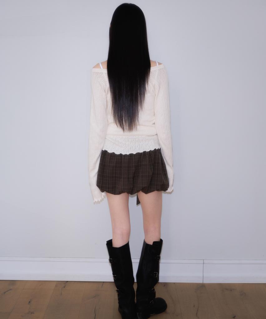 ROSEFRANTZ Balloon Check Belted Miniskirt [Brown]