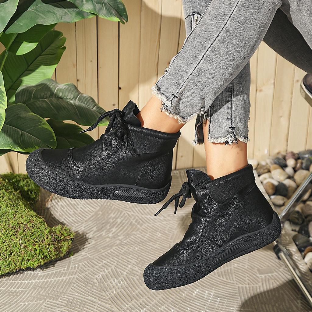 Leather Boots, Single Boots, Women's Shoes, Casual Shoes, Thick Soled Shoes, Comfortable, Lace Up Shoes, Short Boots, Women's Boots