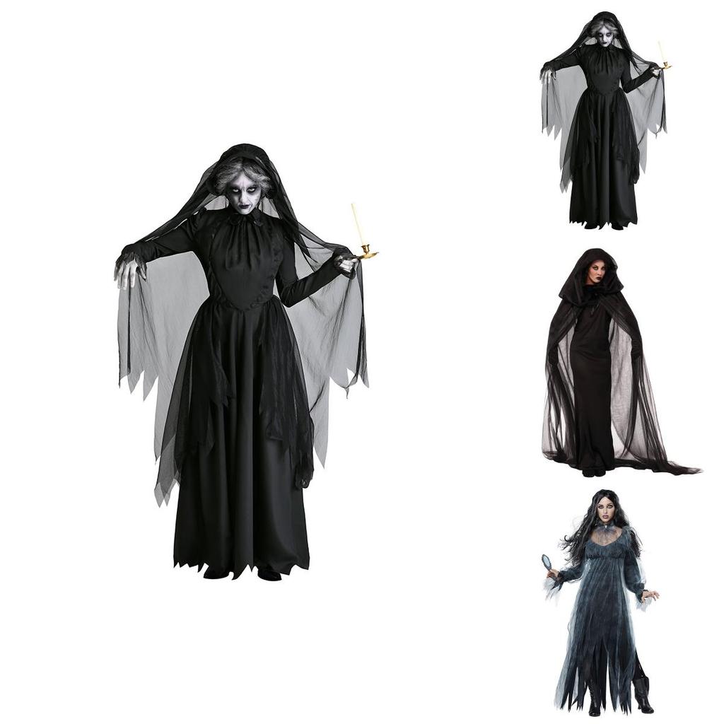 Straszny Kostium Panny Młodej Ducha Dla Kobiet Halloween Cosplay Impreza Elastyczność Peleryna Rękawiczki Spódnica S-XXL