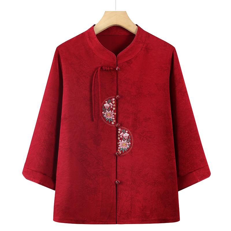 

Elegant Spring/Summer Tang Suit Blouse for Mothers - Grandma-Style Wedding Shirt for Middle-Aged and Elderly Women 3XL (115-130 jin)