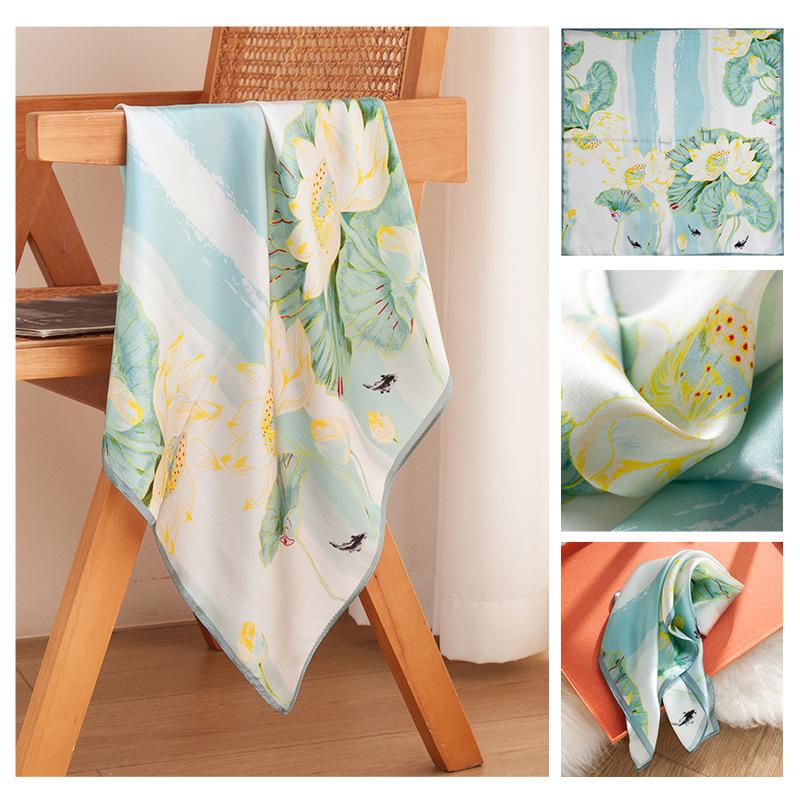 2026 New Mulberry Silk Scarf Fashion Commuter Lotus Pool Scarf Mother s Day Gift Birthday Gift Scarf Female 53*53cm
