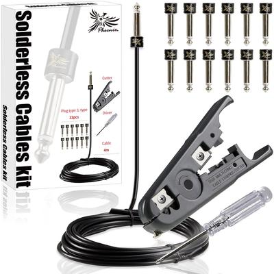Phoenix Lötfreies Patchkabel Pedalboard DIY Kit mit 12 geraden und 4 m Kabel und 3 Ersatzschraubensteckern, L-förmig kompatibel, Kabel, Schneider,
