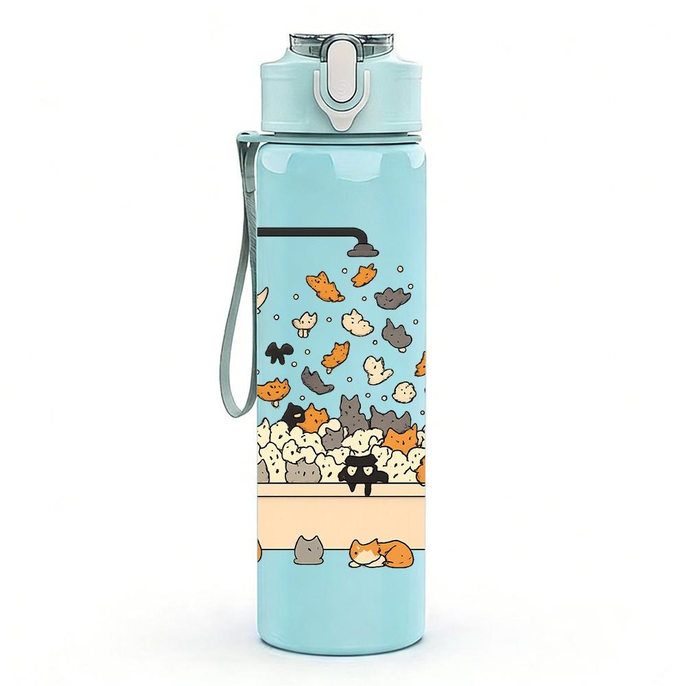 1PC Bath Tub Frog Cartoon 750ml Color Plastic Sports Water Bottle Leakproof Flip Straw Lid Suitable for Sports Office Home Use