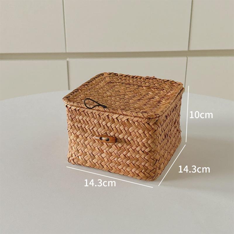 Storage box, desktop cosmetics, jewelry, finishing box, rectangular small sundries, snacks, rattan storage basket, storage basket box.