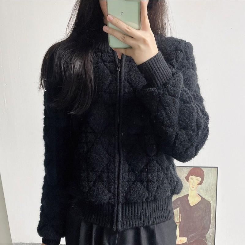 

Autumn Winter Diamond Plaid Cardigan Women s Lapel Gentle Casual Knitted Top Comfortable Versatile Outerwear One size чорний