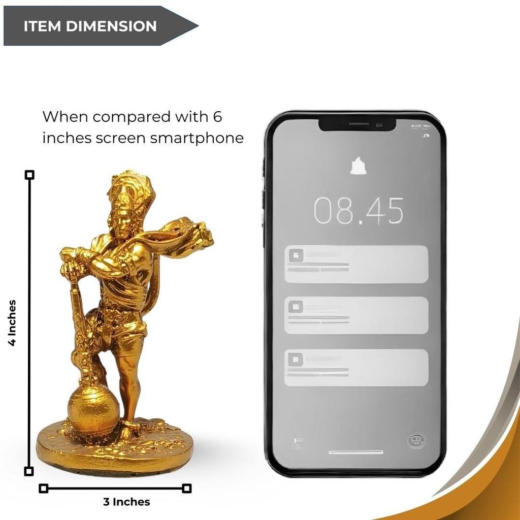 Bahubali Hanuman' Gold Antik Harzfigur Idol Statue Lord Hanuman Murti Ausstellungsstück für Mandir Heimdeko, Höhe 4 Zoll