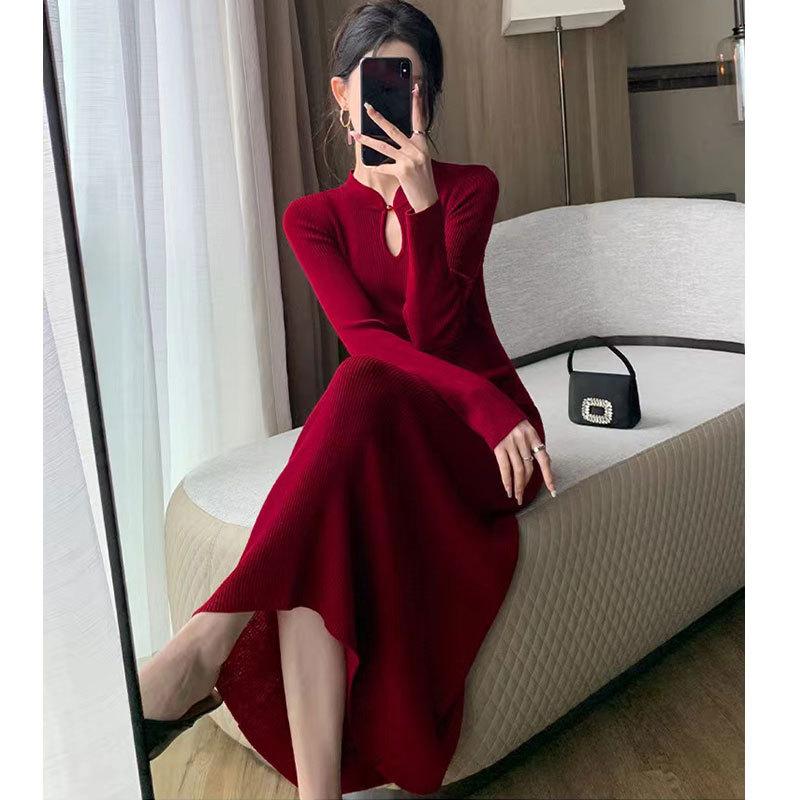Christmas senior gentle wind red dress women's autumn and winter slim and thin new Chinese festive banquet dress