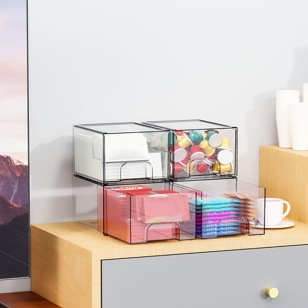 4pcs Stackable Storage Drawers Clear Home Storage Box Stackable Storage Drawers-Organize Makeup, Medicine Storage Accessories