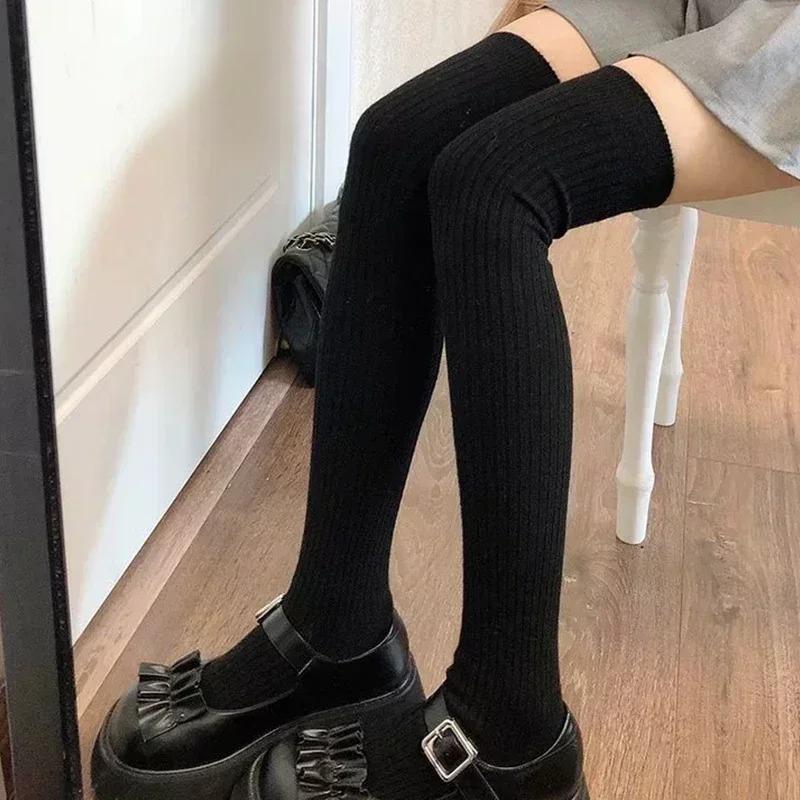 

Women s Knee High Socks Paired with Boots Black White Pure Cotton Autumn and Winter Wool Long Socks Winter Warm Pile High Sock One Size чёрный