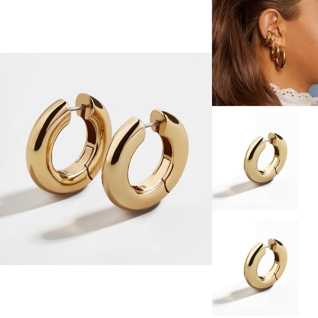 Elegant Minimalist Copper Hoop Earrings For Women Geometric Design Fashion Street Style
