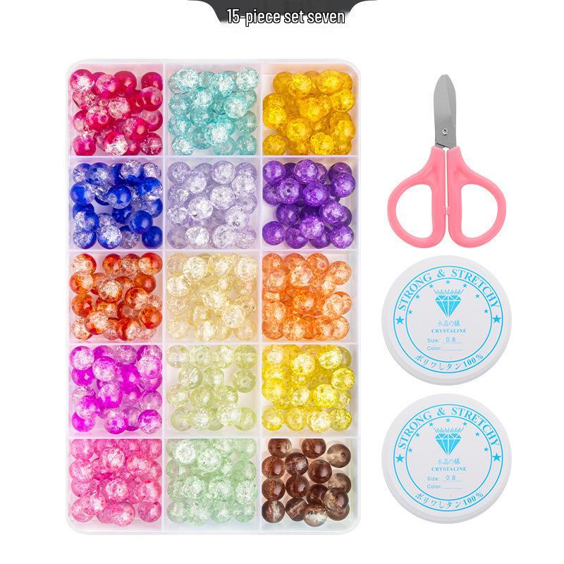 8mm Crackle Bead Bracelet Set: DIY Jewelry Flower Bead Accessories, Lampwork Crystal Loose Beads.