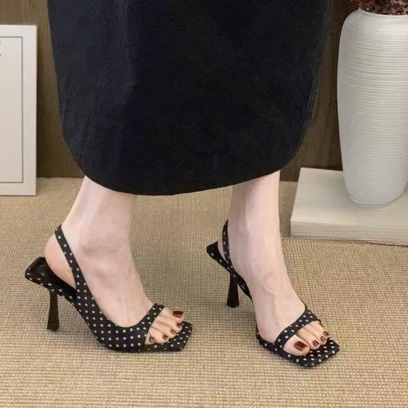 Fashion Open Toe Sandals Women's Simple Square Toe Shallow Mouth Temperament One Strap Anti-slip Wear-resistant Stiletto High Heels