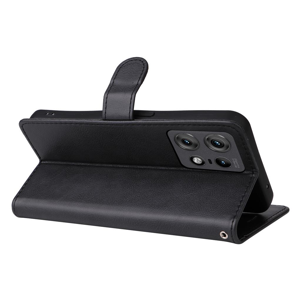 For Motorola Edge 50 Pro 5G Case Solid Color Leather Mobile Cover Wallet Stand with Strap