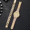 Full diamond Roman literal steel strap watch temperament business quartz watch hip hop style full diamond bracelet set men and w