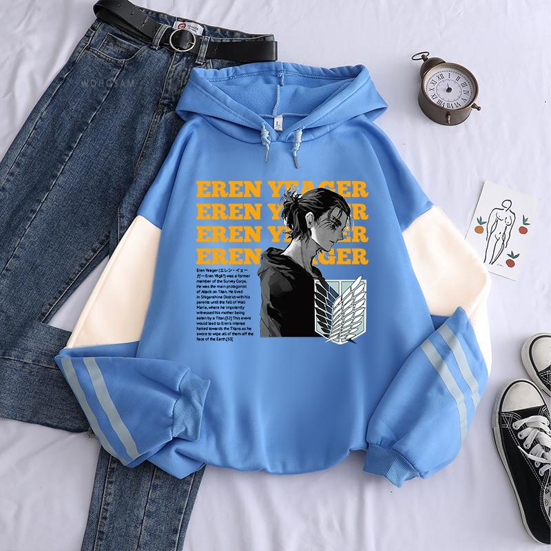 

Harajuku Аниме Манга Атака Титанов Эрен Графический Печатный Капюшон Для Мужчин И Женщин Классические Толстовки С Капюшоном Оверсайз Пуловер Мужской Свитшот 4XL синий/белый