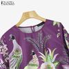 ZANZEA Lässige Bluse mit Rundhalsausschnitt und 3/4-Ärmeln und lockerem Print für Damen