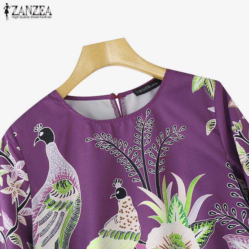 ZANZEA Women Casual Round Neck 3/4 Sleeve Loose Print Blouse