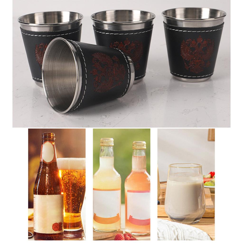 Sada nerezových panáků Přenosný kožený obal Spojené panáky Objem 30/70/180 ml pro setkání