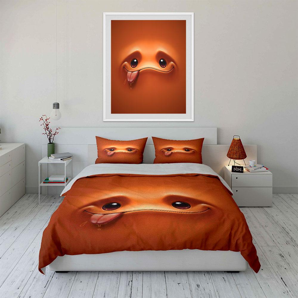 Süßes Emoticon mit orangenem Farbverlauf Weiche bequeme Bettbezug Bettwäsche-Set Enthalten 1*Bettbezug 2*Kissenbezüge