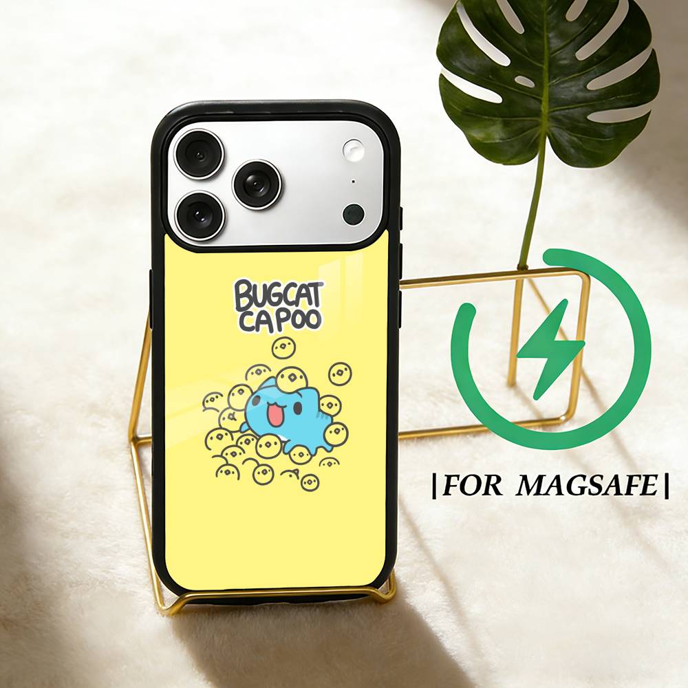 Cute B-Bugcat Capoo  Phone Case For iPhone 17 16 15 14 13 12  Pro Max Plus for Magsafe Mirror Wireless Magnetic Cover