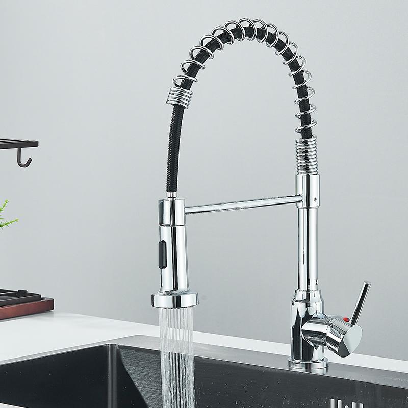 Chrome Spring Pull Down Kitchen Faucets Stream Spray Head Hot Cold Water Tap Stainless Steel Rotation Kitchen Mixer Tap Crane