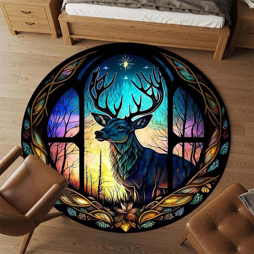 1pc Deer Window Round Chair mat office Area Rug - Non-Slip, Floor Mat for Office, Bedroom, Ideal home decor gift c0112042
