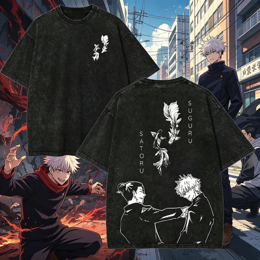 2026 Summer Jujutsu Kaisen Japan Anime Graphic Tshirt Harajuku Vintage Washed T Shirt Men Women Oversized Cotton Short Sleeve