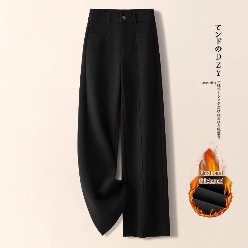 Ankola Women's Red Wool Wide-Leg High-Waisted Thick Trousers for Autumn/Winter 2024