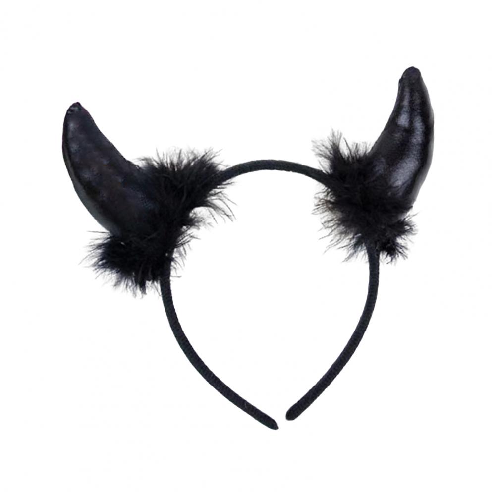 Devil Horn Decor Headband Plush Fabric Handmade Lightweight Elastic Design Hair Hoop Cosplay Parties Halloween Accessories