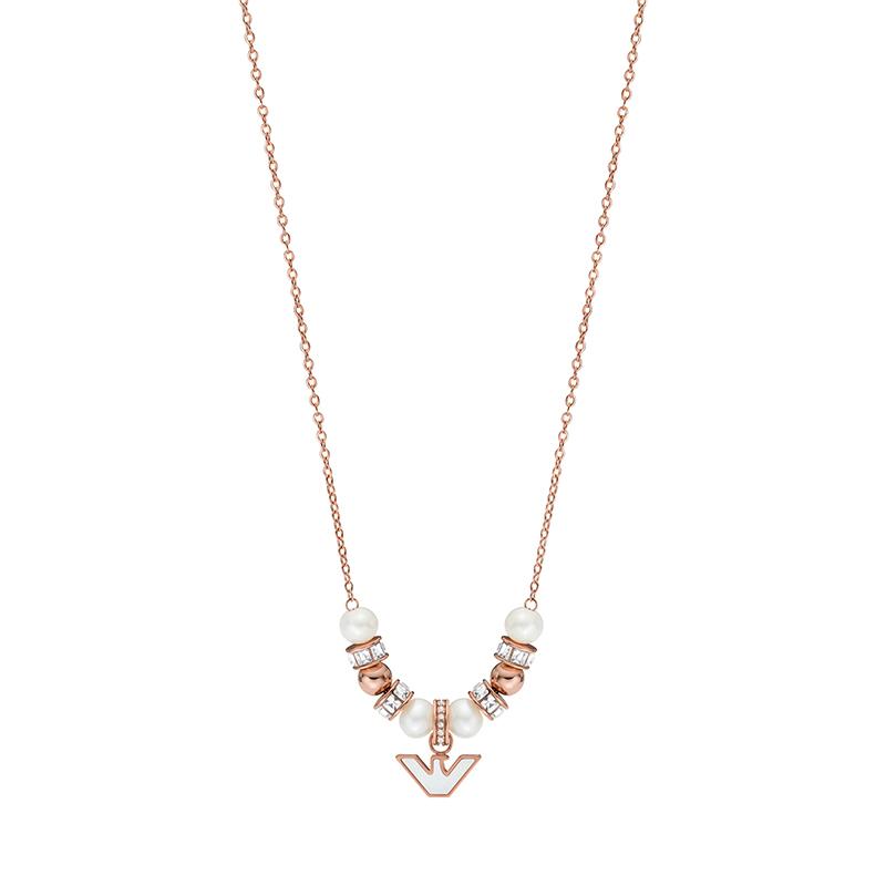 Emporio Armani  beaded eagle mother-of-pearl glass stainless steel necklace women s rose gold Rose gold F original bag золотой