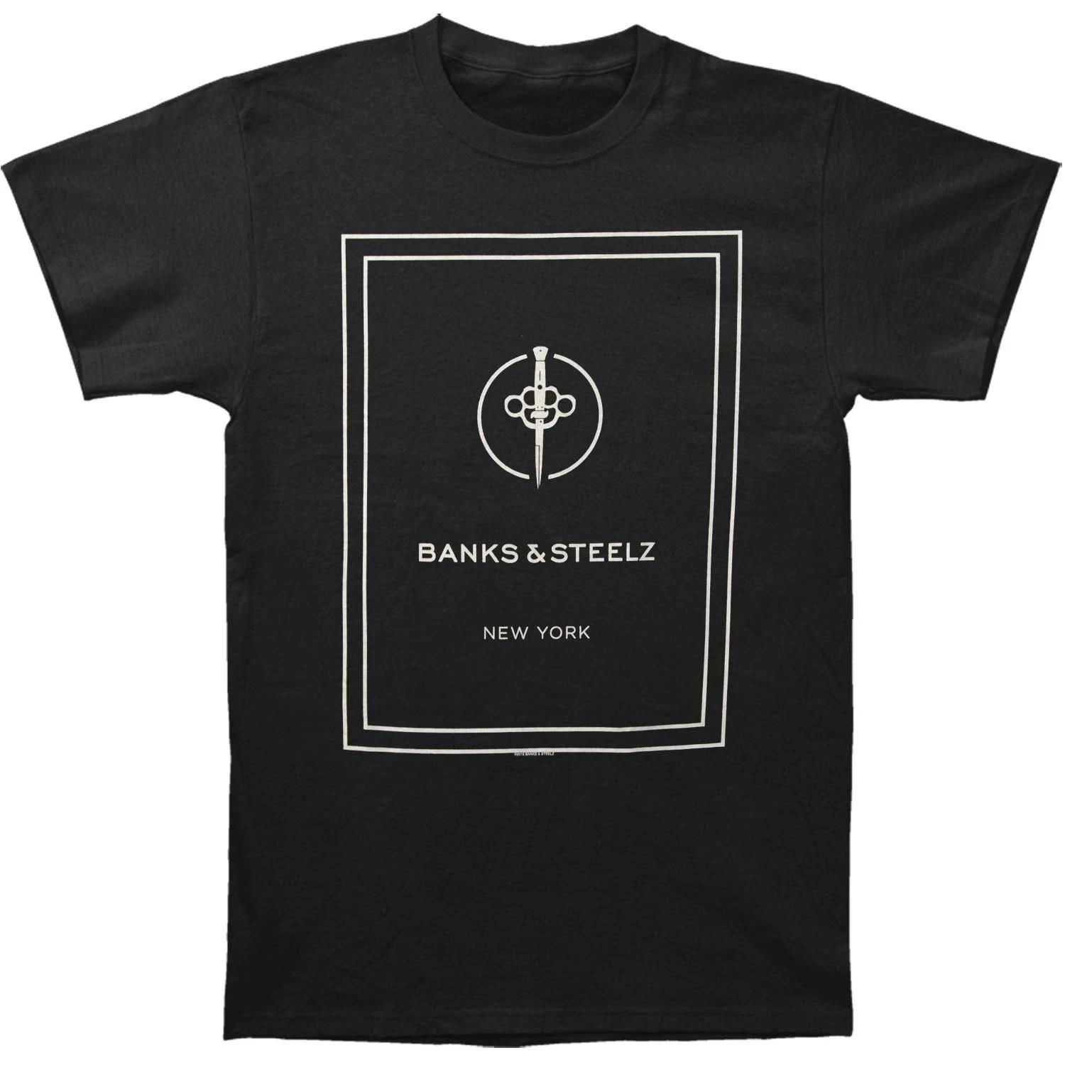 Men s Banks & Steelz Box Logo NY Mens Regular T T-shirt Small Black L