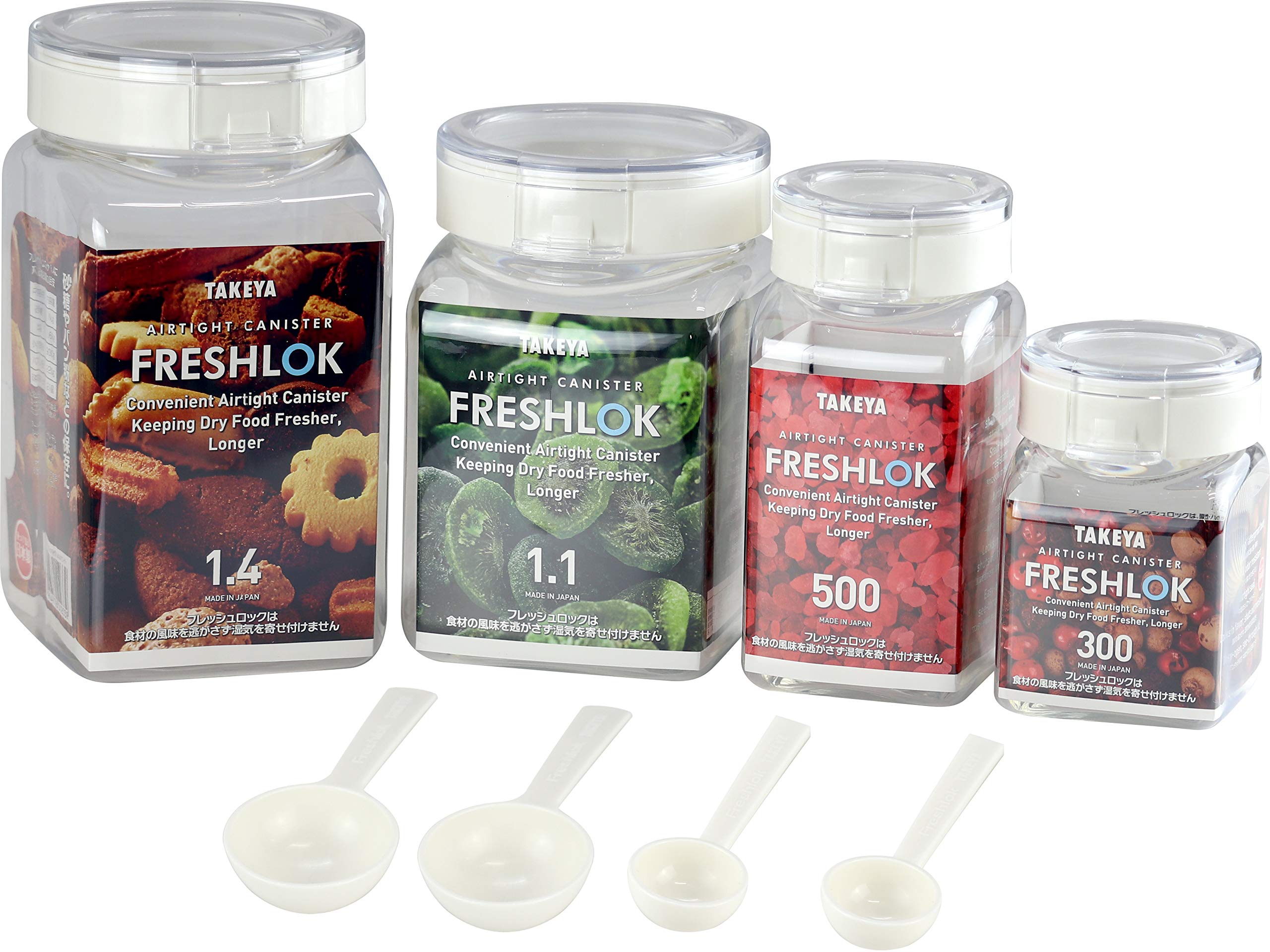 

Takeya Starter Storage Container Square Storage Containers with FRESHLOK for Potato and TAKEYA Freshlock White [Official] 4-Piece Set (300ml, 500ml,