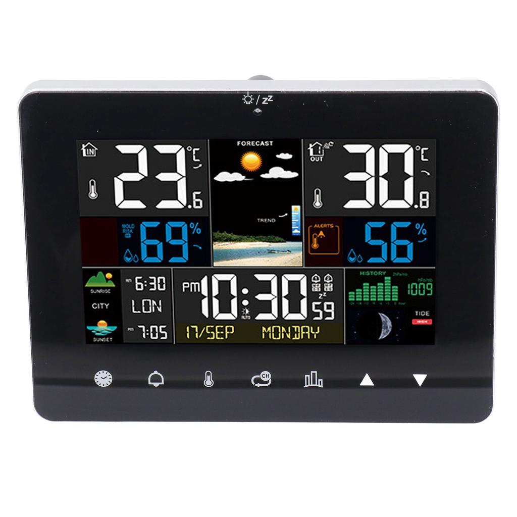 Wireless Weather Calendar Clock Color Touchscreen Display RF Sensor Temperature Humidity Meter for Indoor and Outdoor