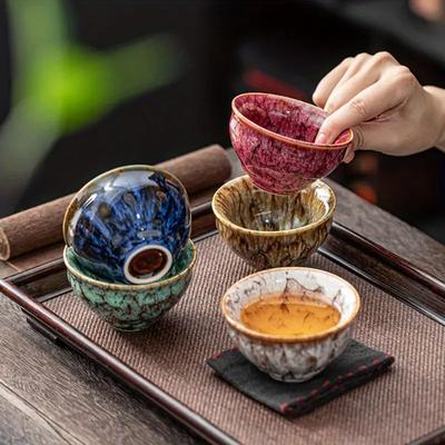 A Set of Handmade Ceramic Teacups, a Total of 5 Pieces, Traditional Kiln-changed Wuxing Kung Fu Teacup, Jianzhan Style, Suitable for Business Gifts