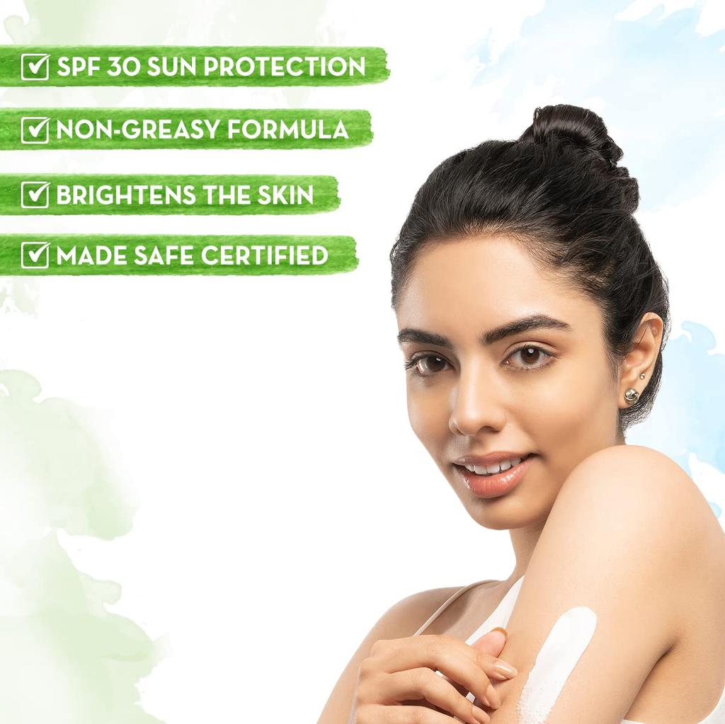 Mamaearth Ubtan Sunscreen Body Lotion SPF 30 With Turmeric & Saffron For Glowing Skin, 300ml, Non-Greasy, Brightening, Made Safe Certified