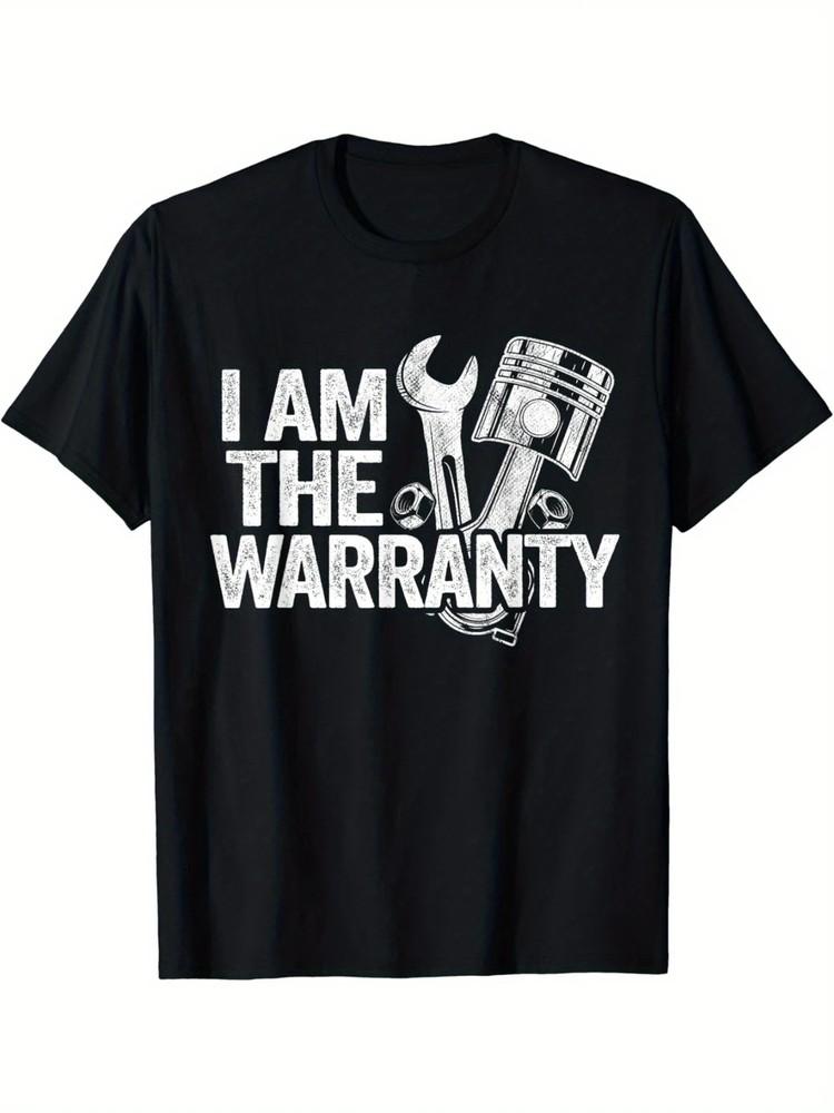 

1pc Mechanic Humor Cotton T-Shirt, Geometric-Patterned I Am The Warranty Print 3XL