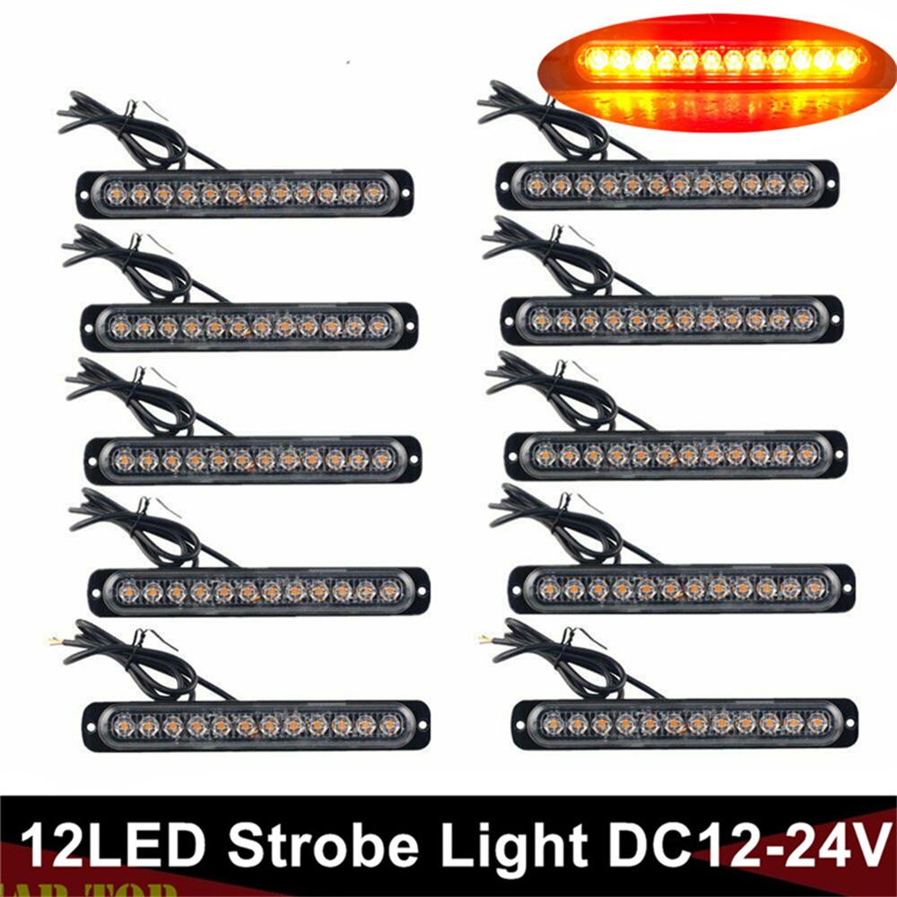 10PCS LED Emergency Strobe Lights 12 LED Warning Beacon Caution Hazard Light Bar Car Trucks Vehicle Flashing Light