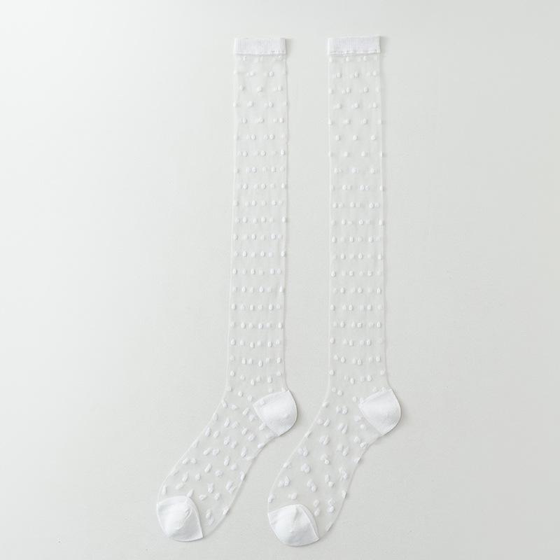 One-Piece Korean Style Polka Dot Silk Mesh Slouch Socks - Women's High Top Thin JK Lolita Calf Socks