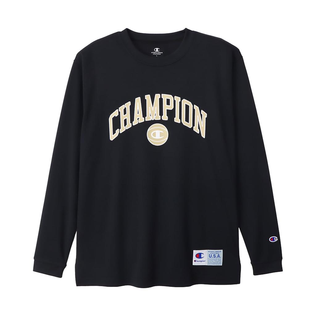 Champion CAGERS Long Sleeve Basketball Round DRYSAVER Rubber Print C3-AB451 Men's T-Shirt, Black, Neck,