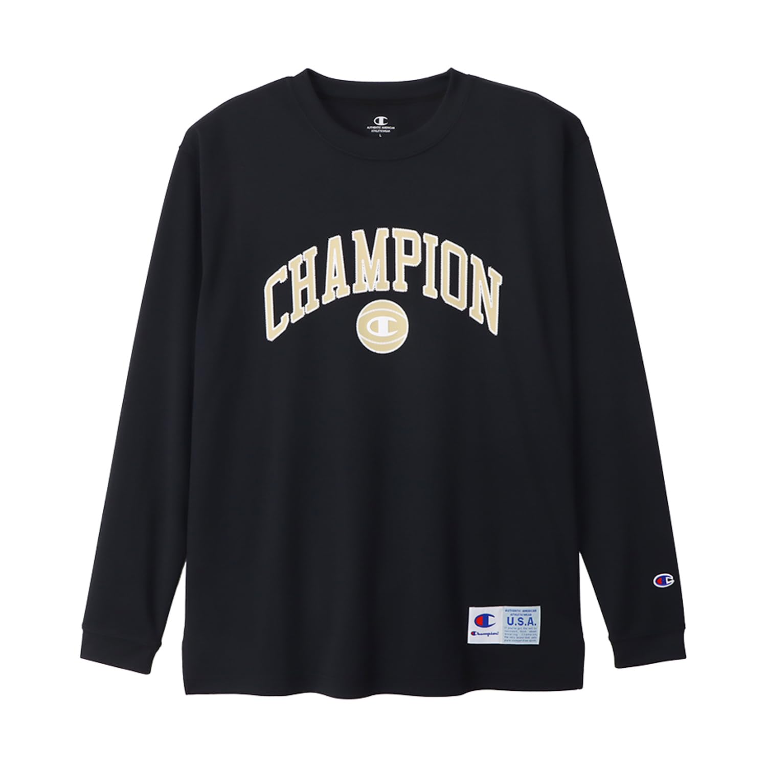 

Champion CAGERS Long Sleeve Basketball Round DRYSAVER Rubber Print C3-AB451 Men s T-Shirt, Black, Neck, чёрный