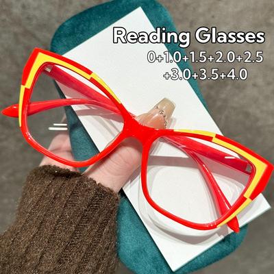 Luxury Far Sight Glasses Women Clear Lens Blue Light Blocking Cat Eye Two-color Patchwork Reading Eyeglasses 0 To +4.0