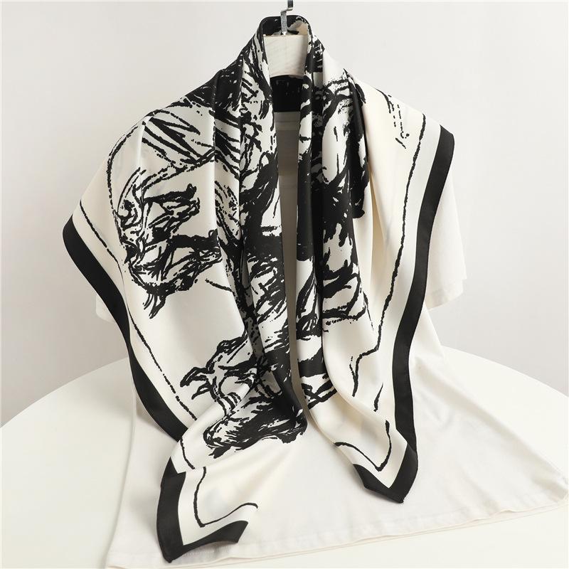 European and American style silk scarf scarf women's new shawl thin autumn and winter square scarf fashion animal horse simple scarf twill