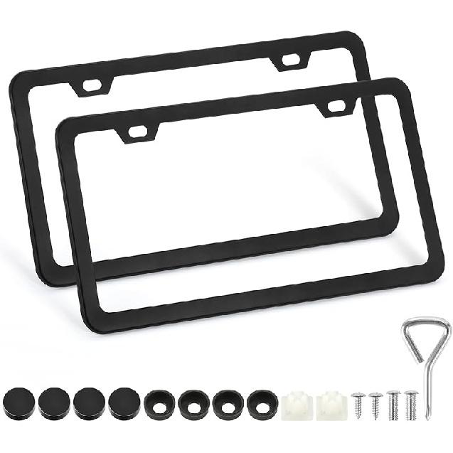 n Flag License Plate Frames, 2 Pack Black Patriotic Car Plate Frame, Aluminum License Plate Holder with Free Screws Fasteners Caps and Tool Black-2 Holes