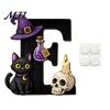 Holiday Home Accents Halloween HOME Letter Wall Hanging Ornament, Wooden Festive Decor with Ghost Skull Party Supplies Pumpkin Black Cat Bat Elements
