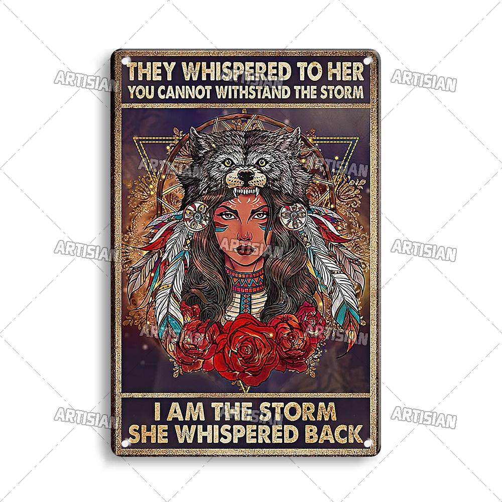 Artisian Native Girl Metal Sign Native American Tin Poster INDIAN Decorative Plate Wall Decor Garage Bar Pub Club Hotel Cafe