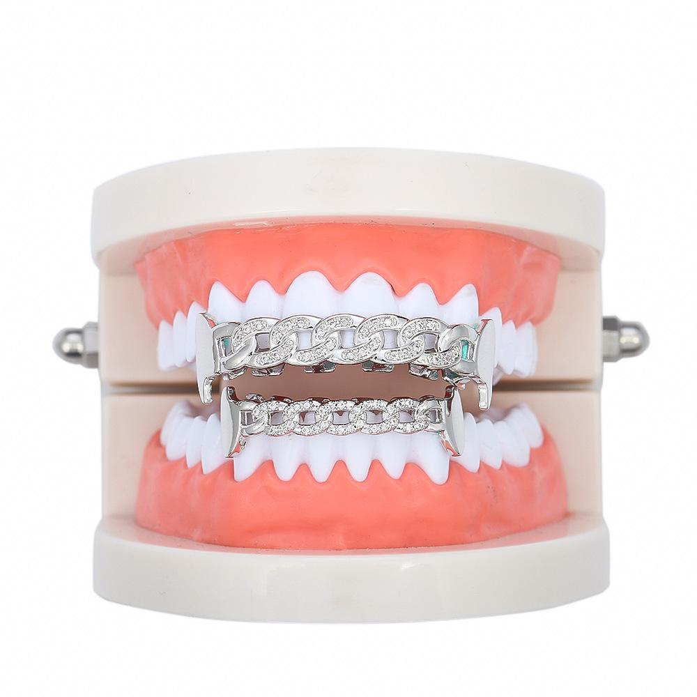 Hot-Selling European & American Hip Hop Halloween Grillz: Chain & Hollow Out Zircon Inlaid Fangs