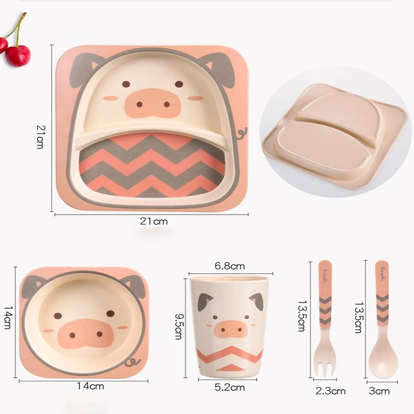 5pcs/set Baby Dishes Set Eco-friendly Bamboo Fiber Dinnerware Cartoon Cute Tableware Food Plate Bowl for Kids Boy Girl Gifts