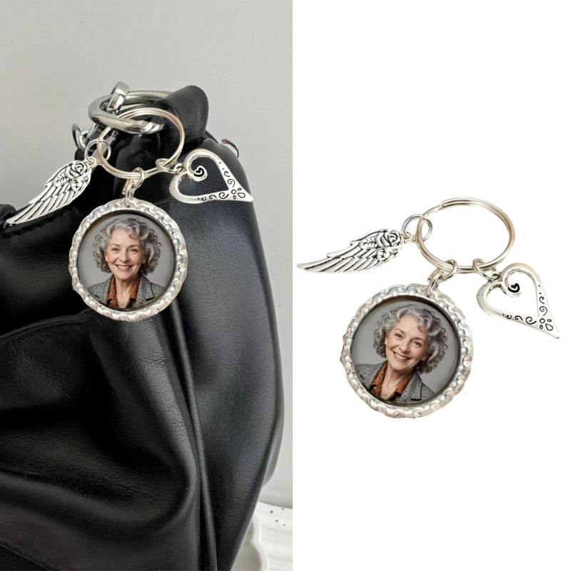 Portachiavi Personalizzato con Foto con Disegni di Bouquet con Ali di Rosa Acciaio Inossidabile Personalizzato per Anniversario Compleanno Ricordi